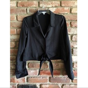 SATIN TIE FRONT LONG SLEEVE TOP